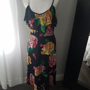 Cold Shoulder Black Floral Flounce Dress - sz M
